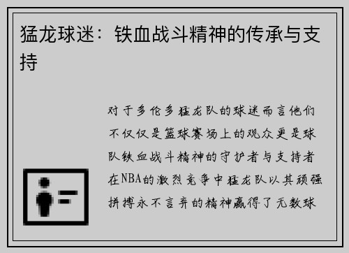 猛龙球迷：铁血战斗精神的传承与支持
